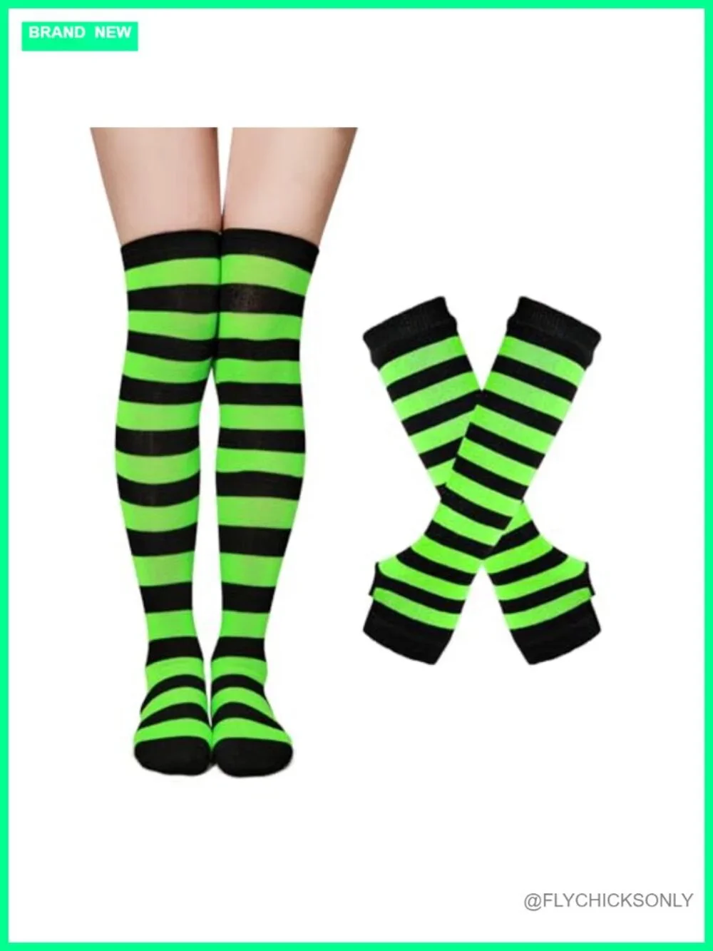 Women Thigh High Socks and Fingerless Arm Warmers Set Striped Leg Warmers